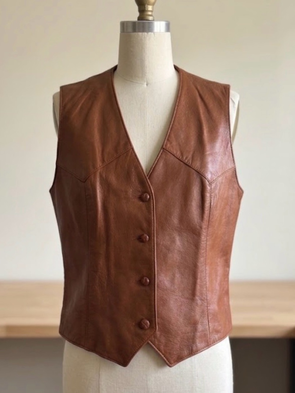 Vintage 70s H Bar C California Ranchwear Women’s Leather Western Vest Brown 16